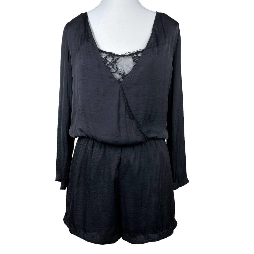 🔴 5 for $25! Zara Silk Romper Lace Underlay Long Sleeve Black XS